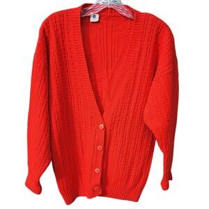 Vintage 1960s-70s 100% Wool Cardigan Sweater Women's Size M L Christmas Red